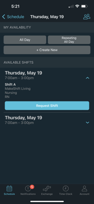 Employee App -Available Shift Request