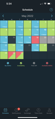 Employee App - Schedule Overview