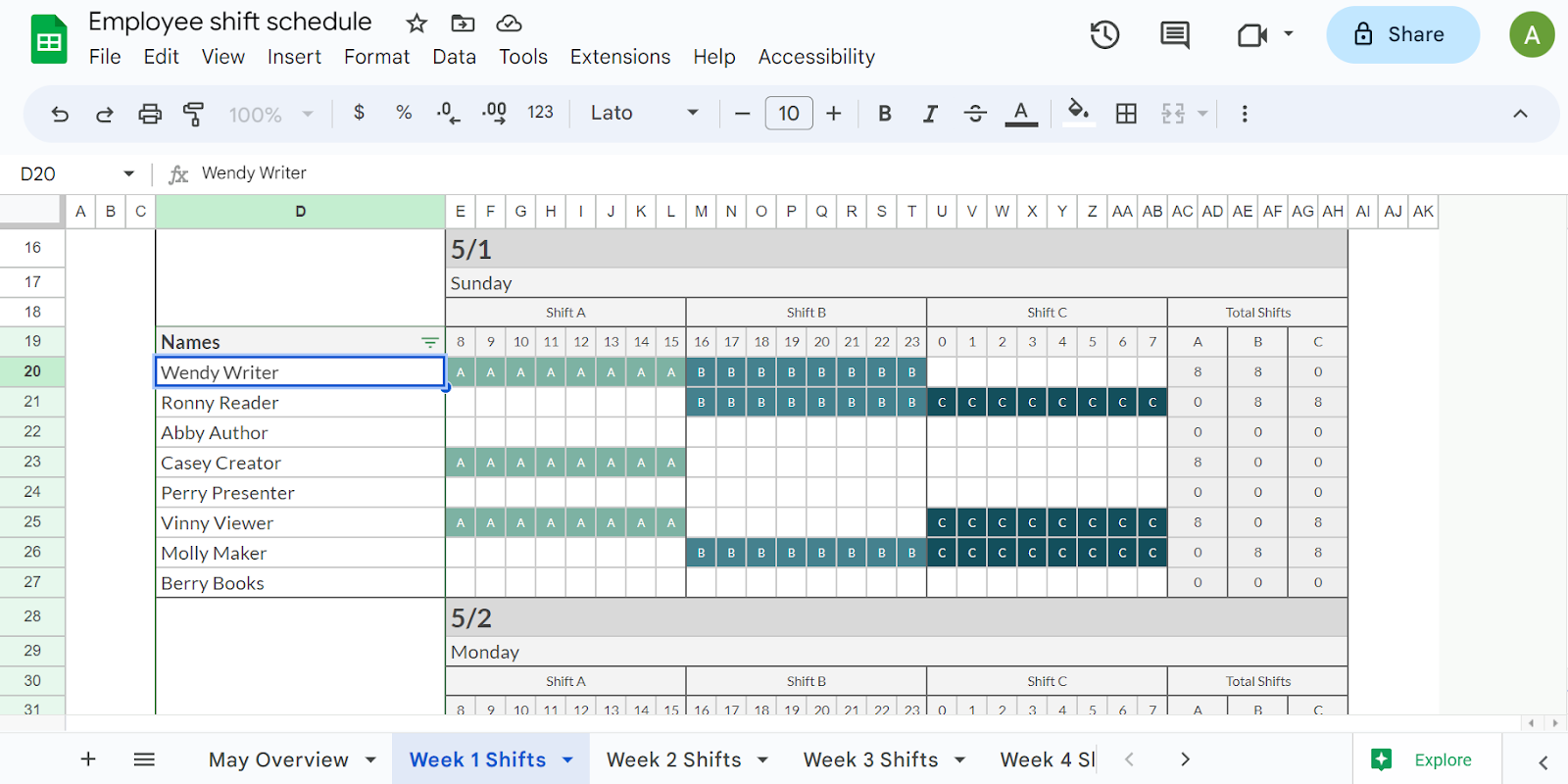 Create your staff schedule by the week