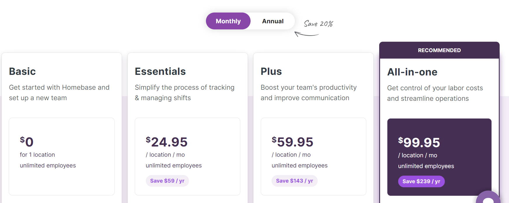 Homebase Pricing